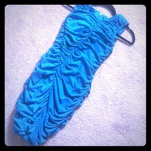 Chic Ruched Blue Mini Dress